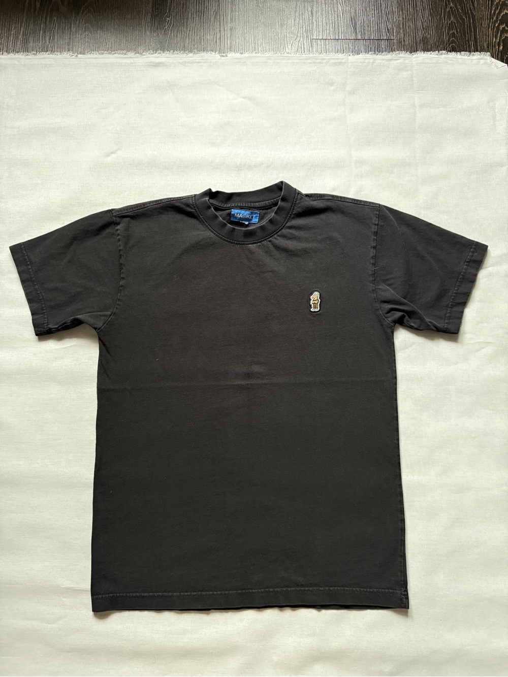 Vintage Black Short-Sleeve Crewneck Shirt with Small Chest Patch